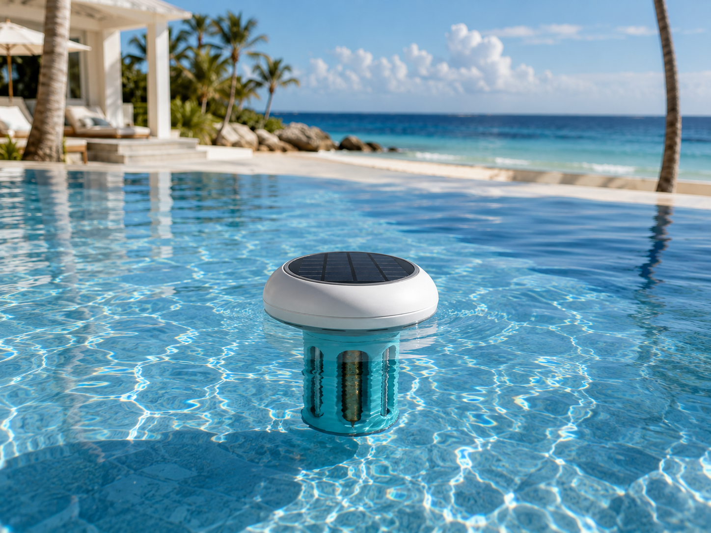 Round SmartPool Buoy solar-powered copper ionizer